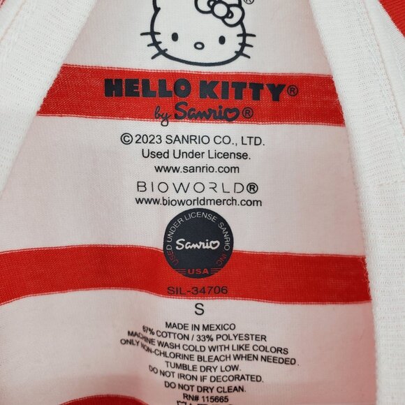 Hello Kitty Red and White Striped Short Sleeved Women's Shirt Size Small - Picture 2 of 8